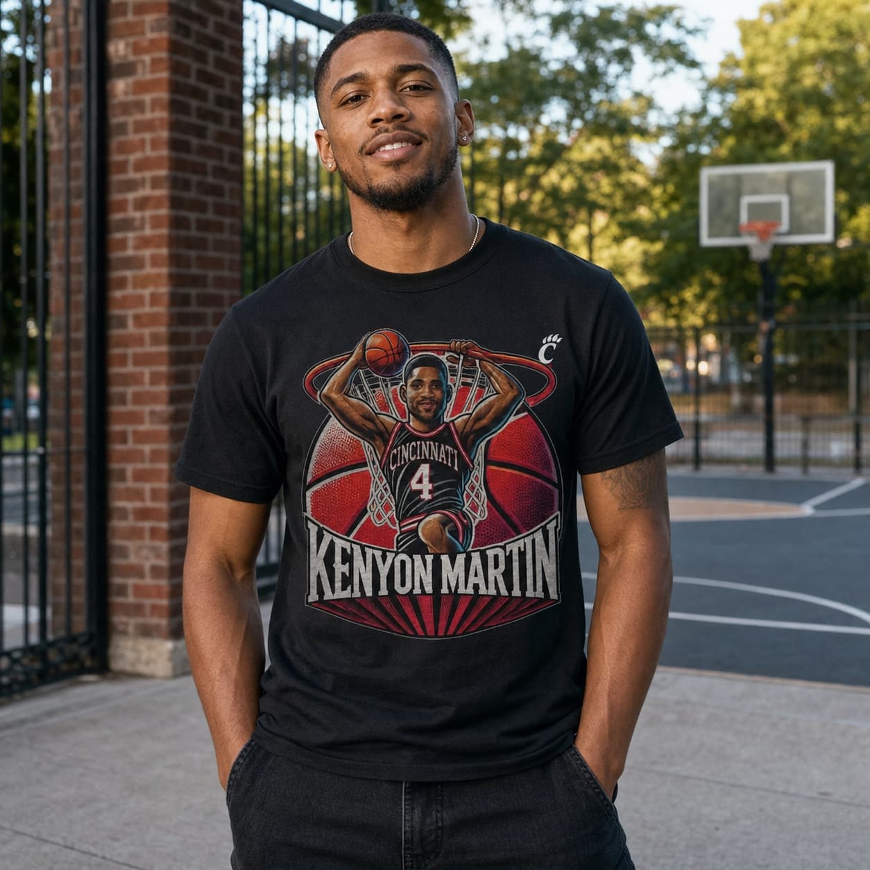 Cincinnati Bearcats Kenyon Martin Dunk Exclusive Retro March Madness Basketball Shirt