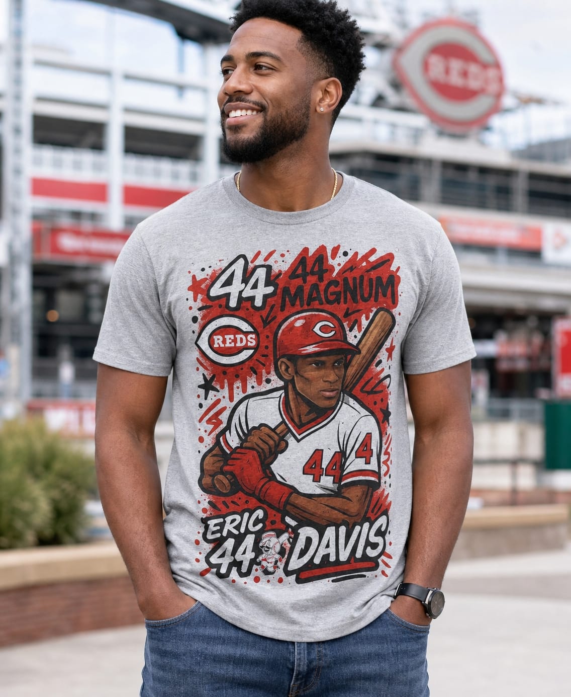 Cincinnati Reds Eric Davis 44 Magnum Exclusive Caricature Baseball Artwork Shirt