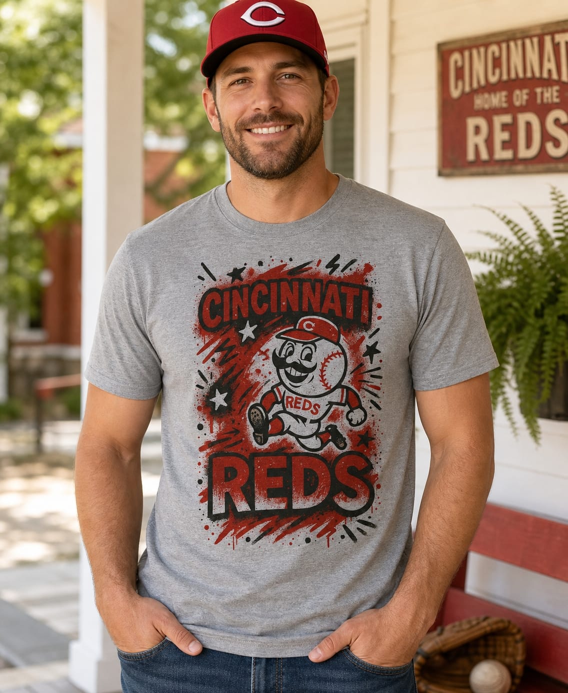 Cincinnati Reds Graffiti Exclusive Retro Baseball Artwork T-Shirt