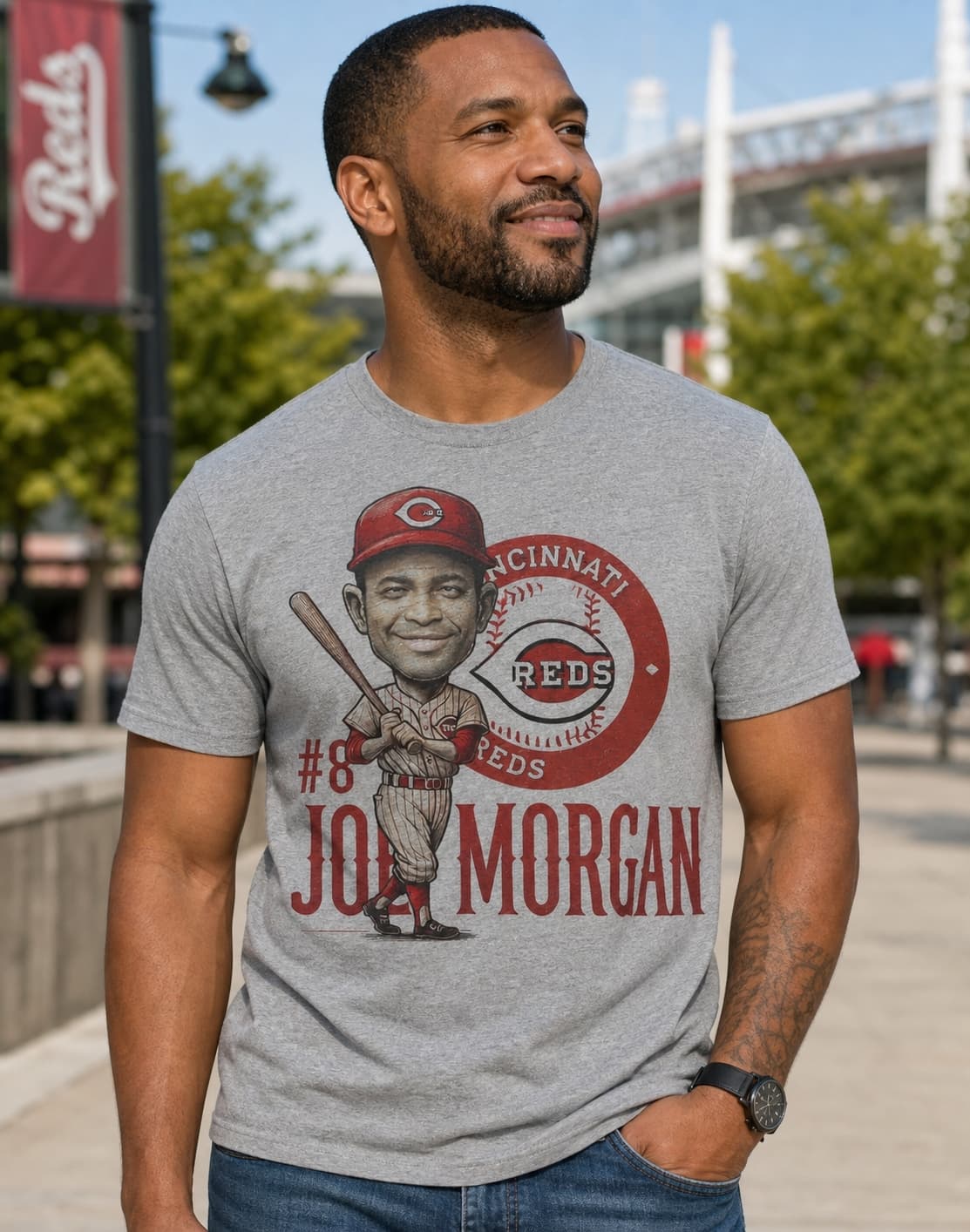 Cincinnati Reds Joe Morgan Exclusive Retro Baseball 1975 Artwork T-Shirt