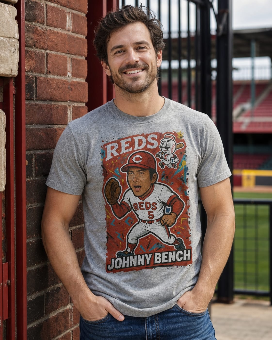 Cincinnati Reds Johnny Bench Exclusive Caricature Baseball Artwork Shirt