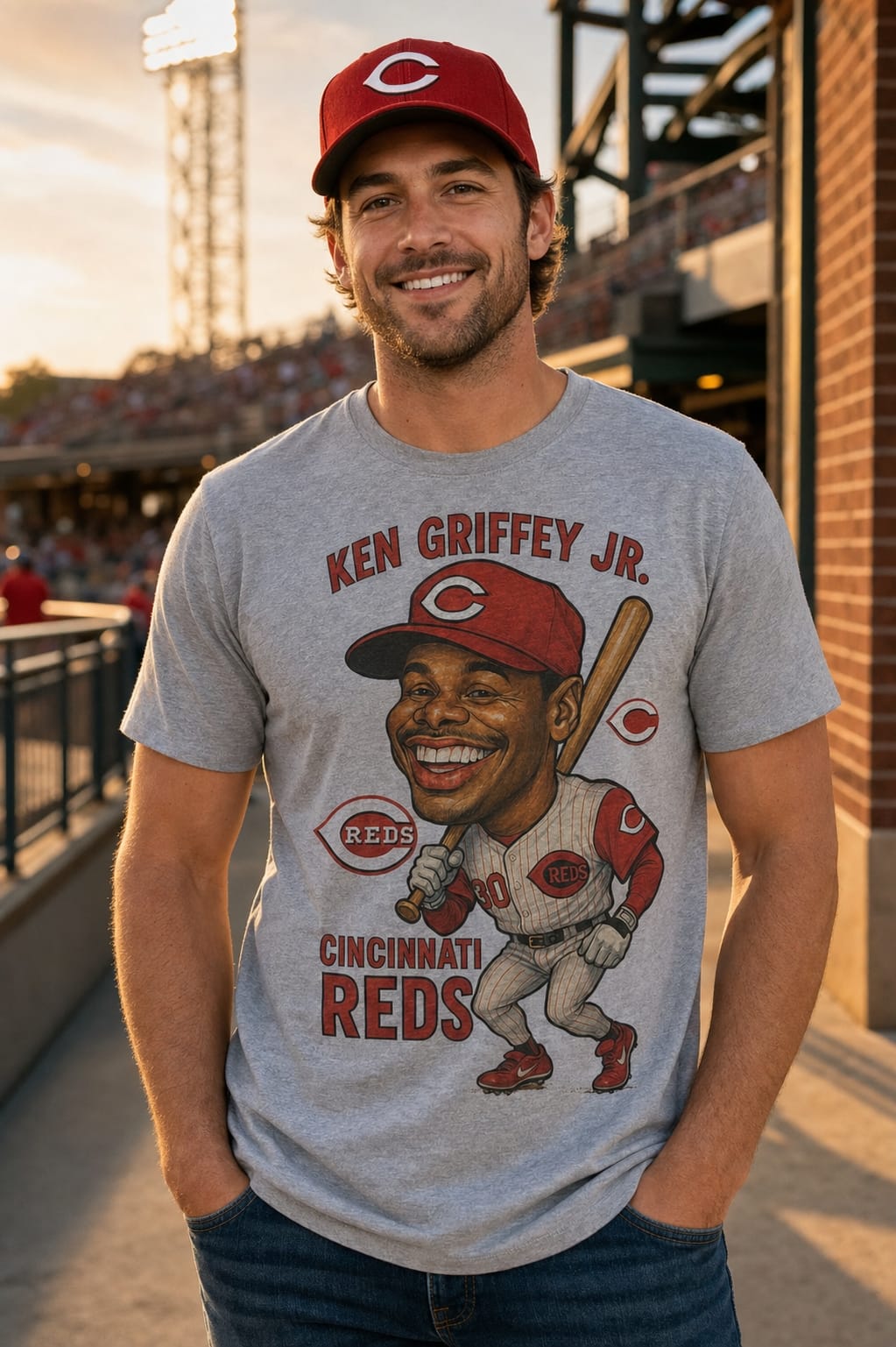 Cincinnati Reds Ken Griffey Jr. Caricature Exclusive Retro Baseball Artwork Shirt