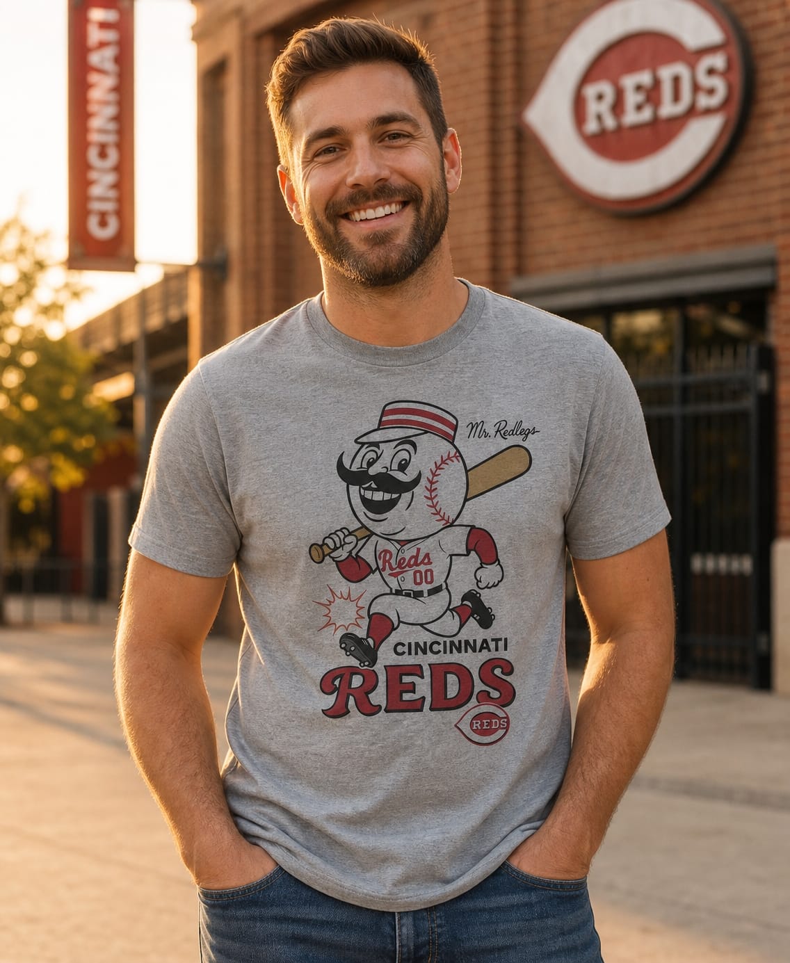 Cincinnati Reds Mr. Redlegs Exclusive Retro Baseball Caricature Artwork T-Shirt