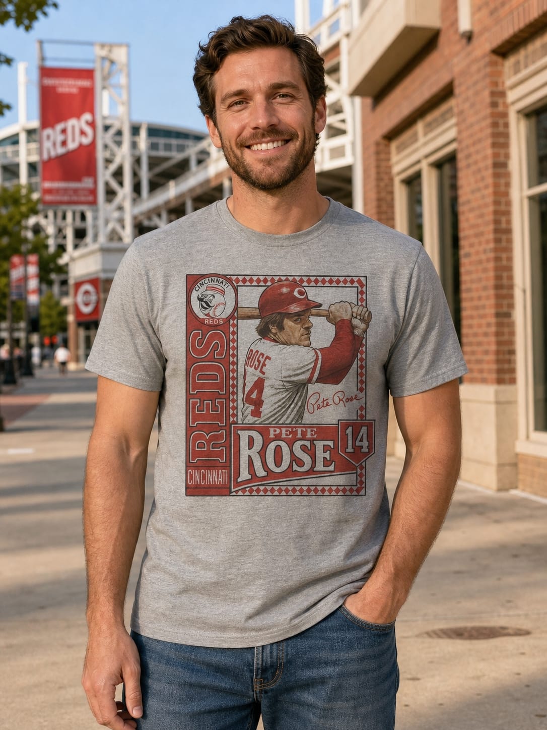 Cincinnati Reds Pete Rose Exclusive Retro Baseball 1985 Artwork Shirt