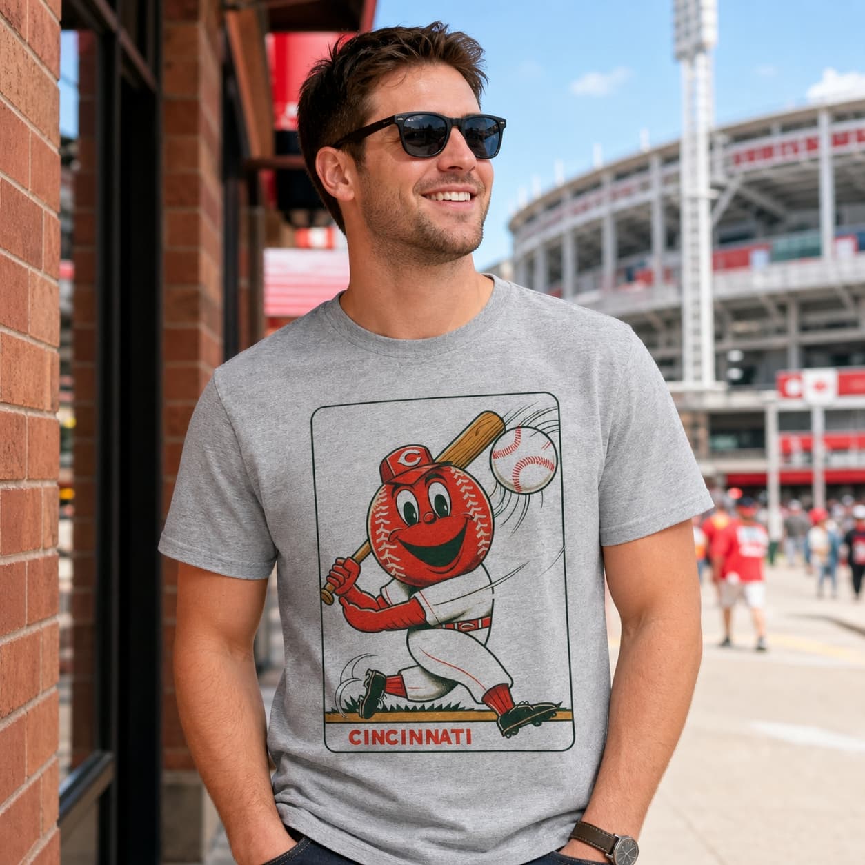 Cincinnati Reds Retro Baseball Mascot Artwork Shirt