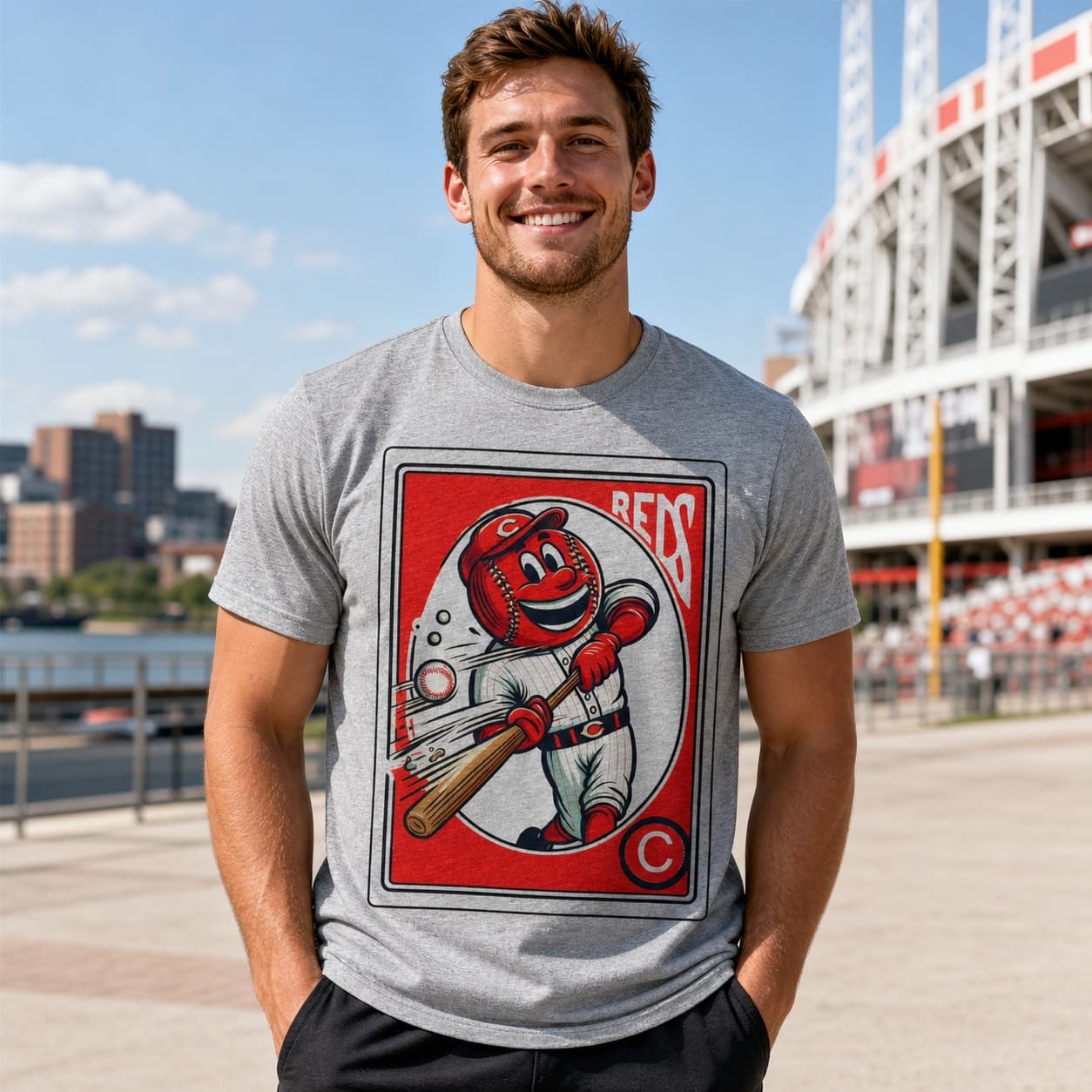 Cincinnati Reds Retro Baseball Mascot Mania 1988 Artwork Shirt