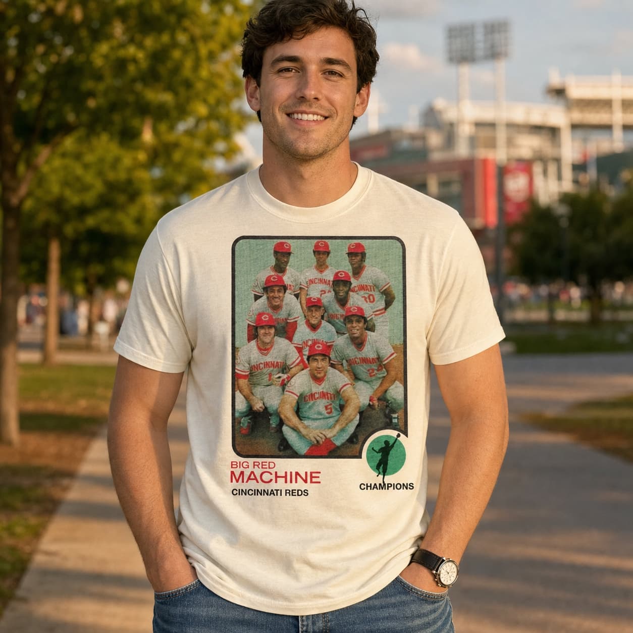 Cincinnati Reds Retro Big Red Machine Baseball Card 1973 Artwork Shirt