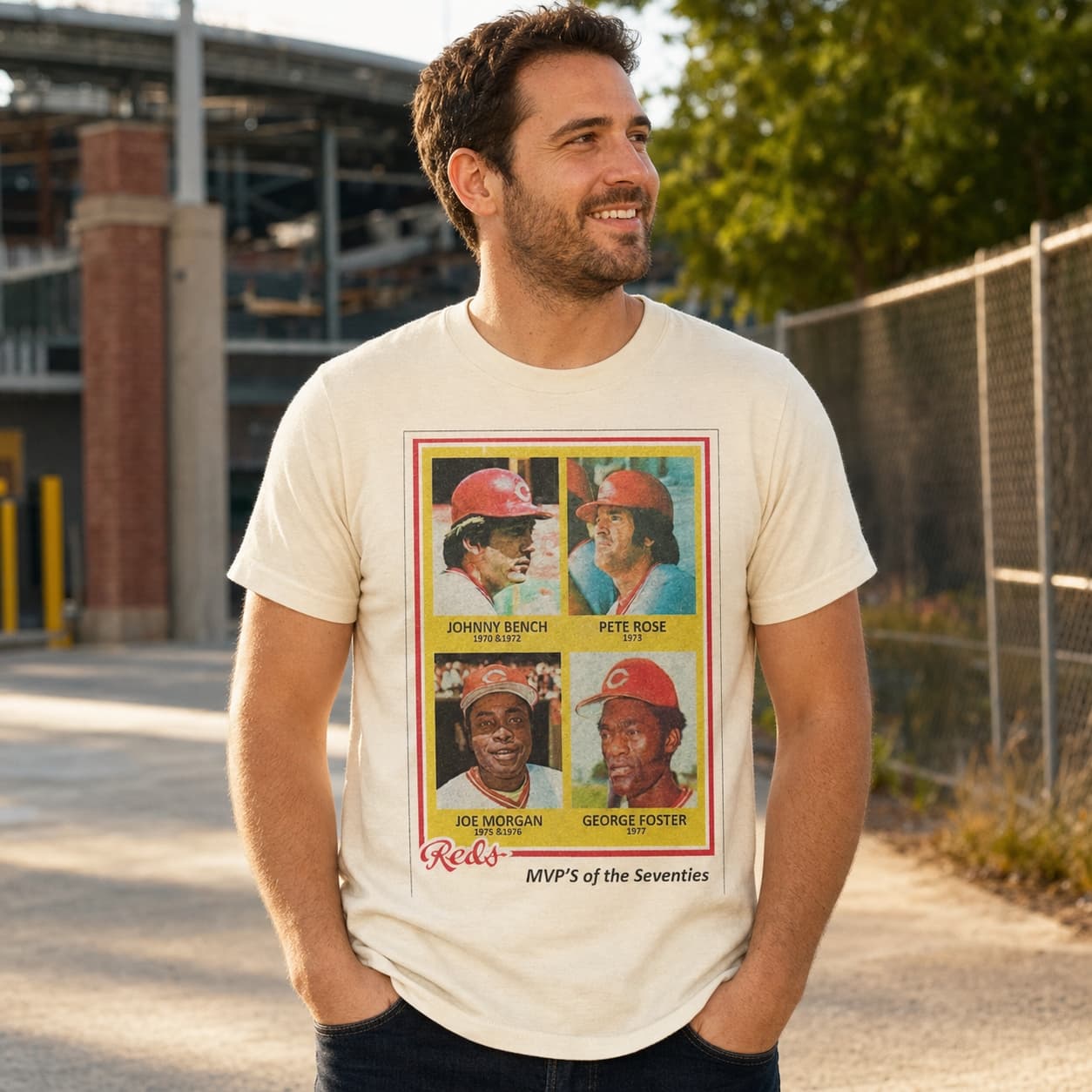 Cincinnati Reds Retro Big Red Machine Baseball Card 1978 Artwork Shirt