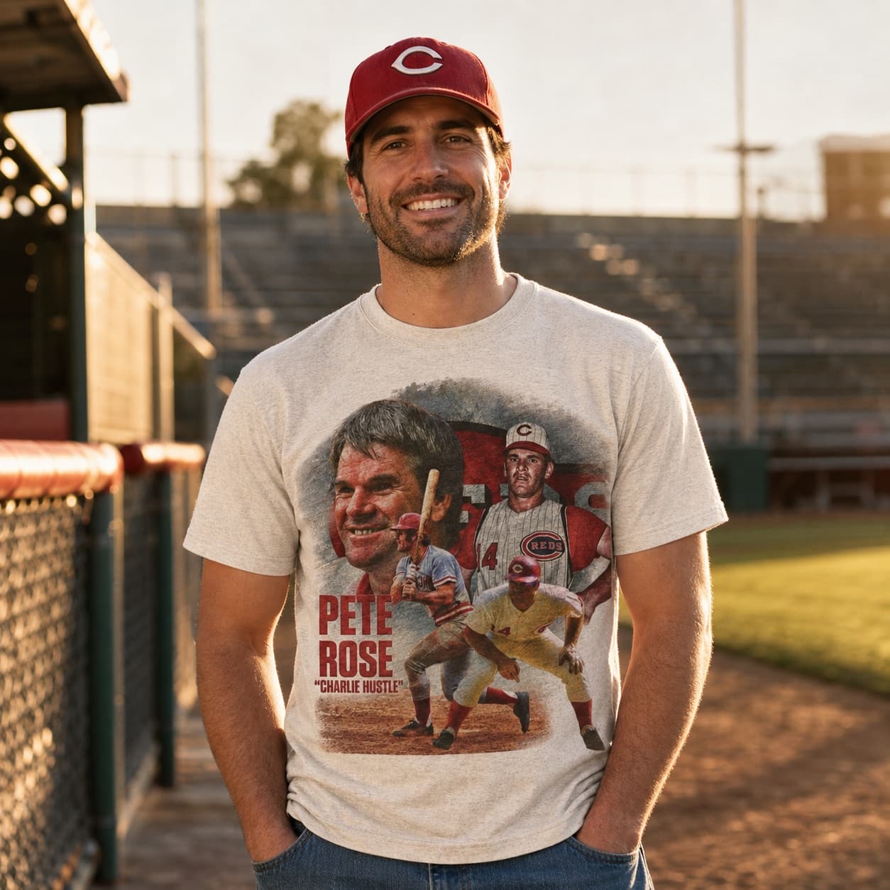 Cincinnati Reds Retro Pete Rose Baseball 1985 Artwork Shirt