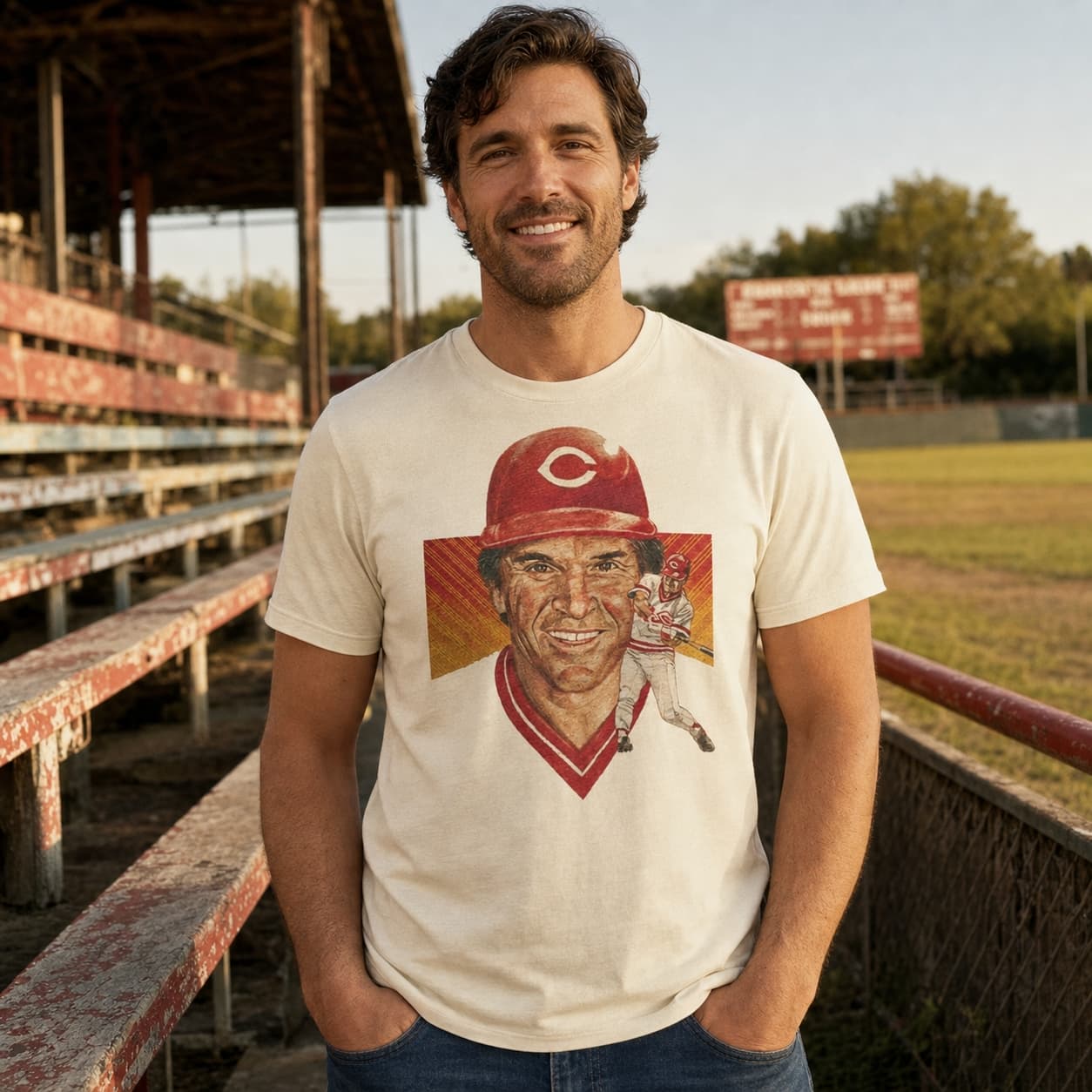 Cincinnati Reds Retro Pete Rose Baseball 1985 Artwork T-Shirt