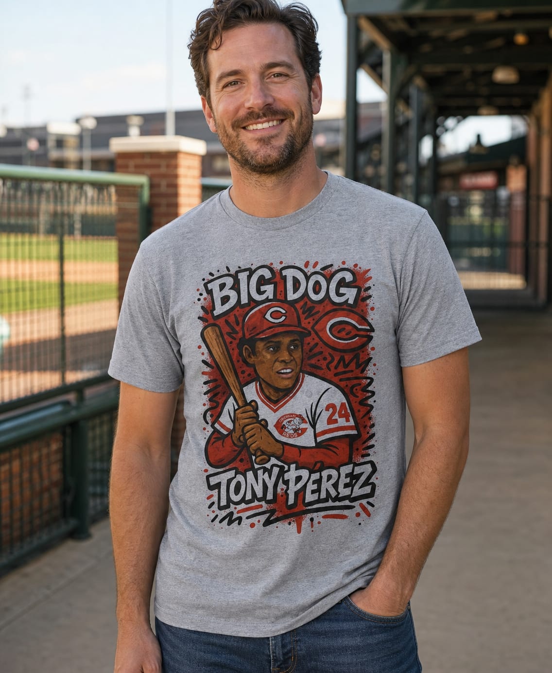 Cincinnati Reds Tony Perez Big Dog Exclusive Caricature Baseball Artwork Shirt
