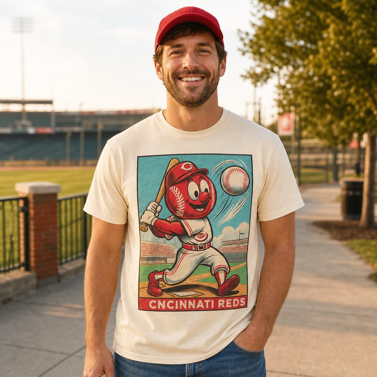 Cincinnati Reds Vintage Baseball Mascot Artwork Shirt