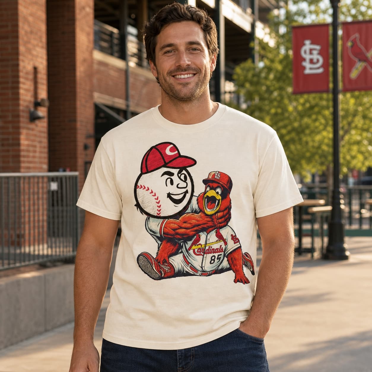 Cincinnati Reds vs. St. Louis Cardinals Retro Rivalry Baseball 1985 Artwork Shirt