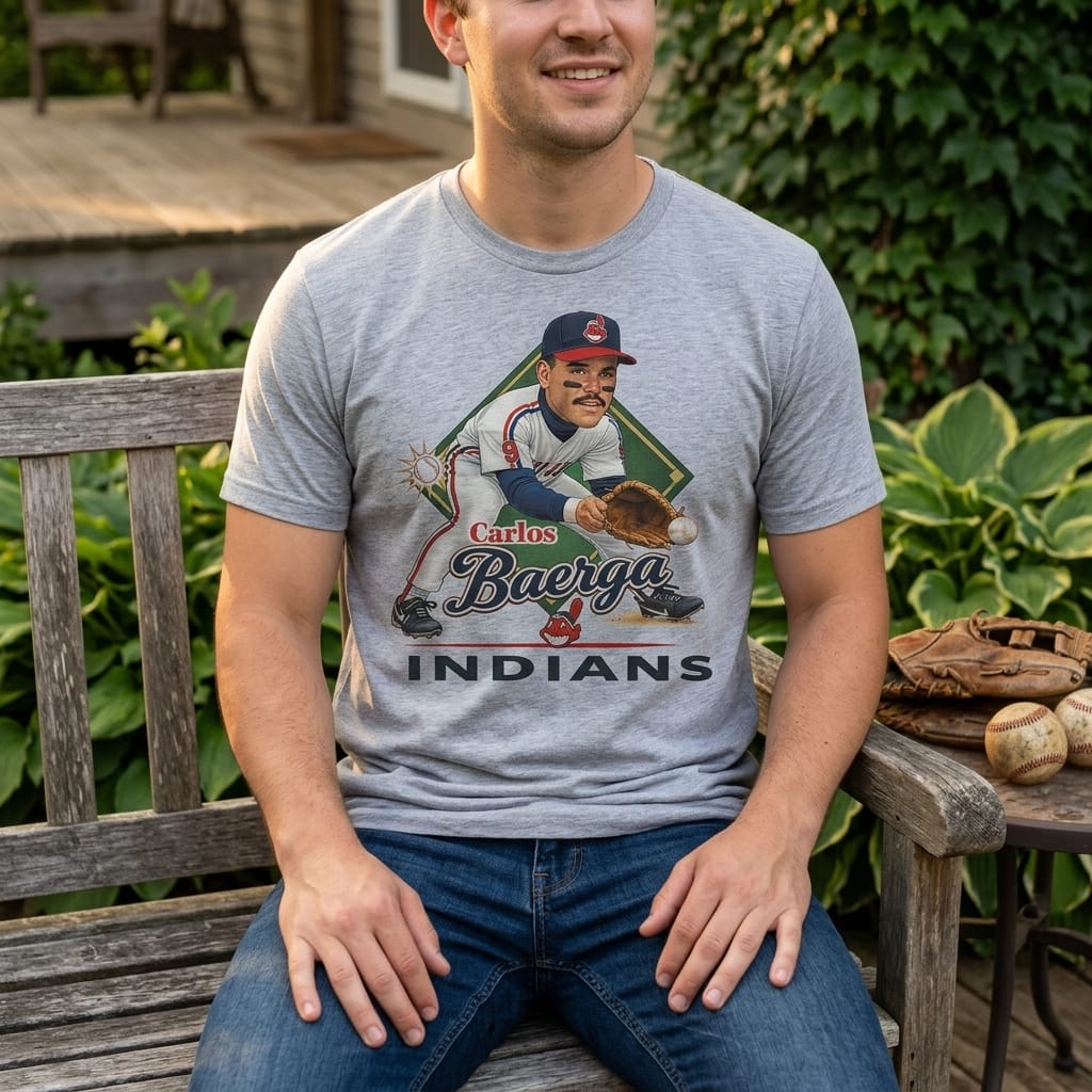 Cleveland Indians Carlos Baerga Caricature Retro T-Shirt