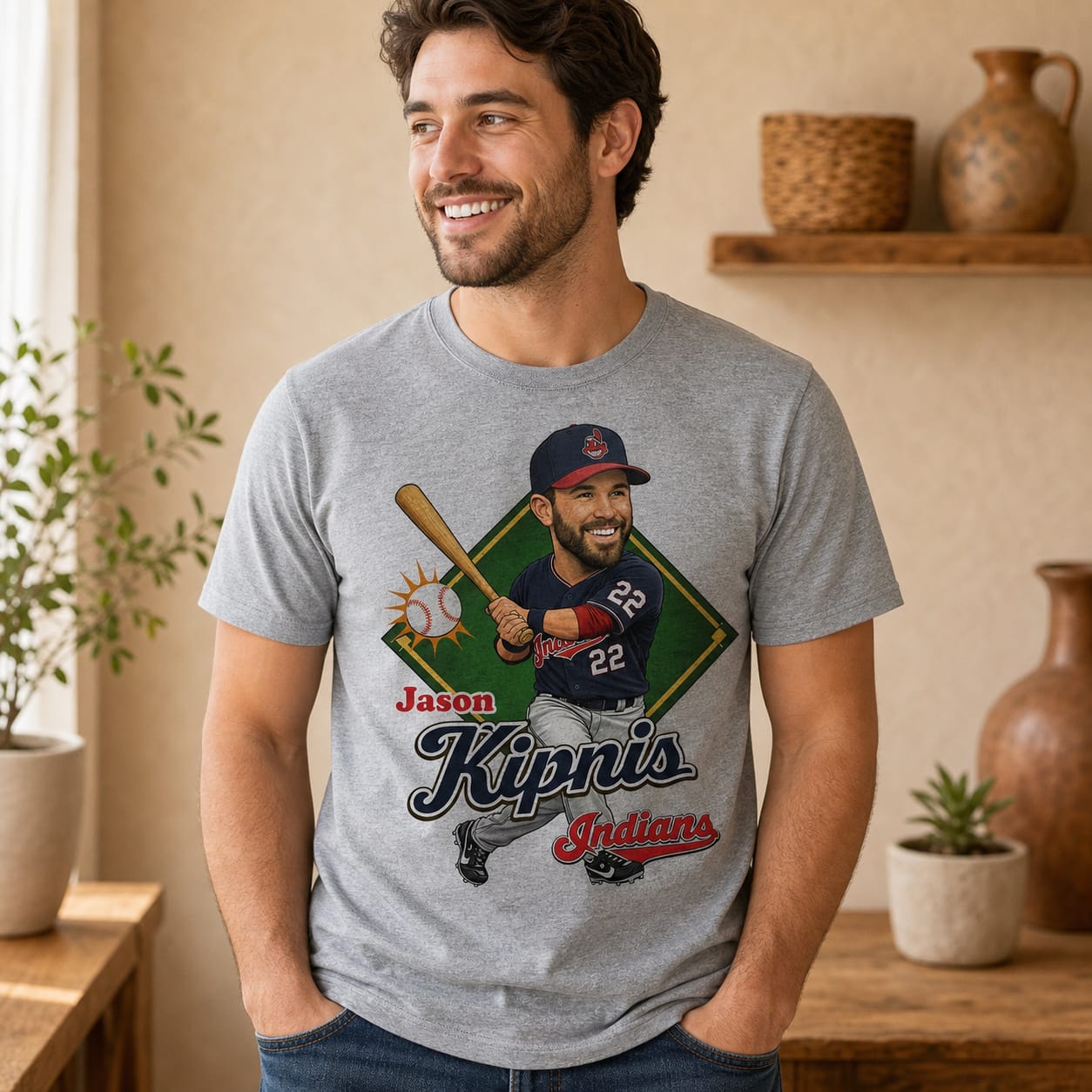Cleveland Indians Jason Kipnis Caricature Retro T-Shirt