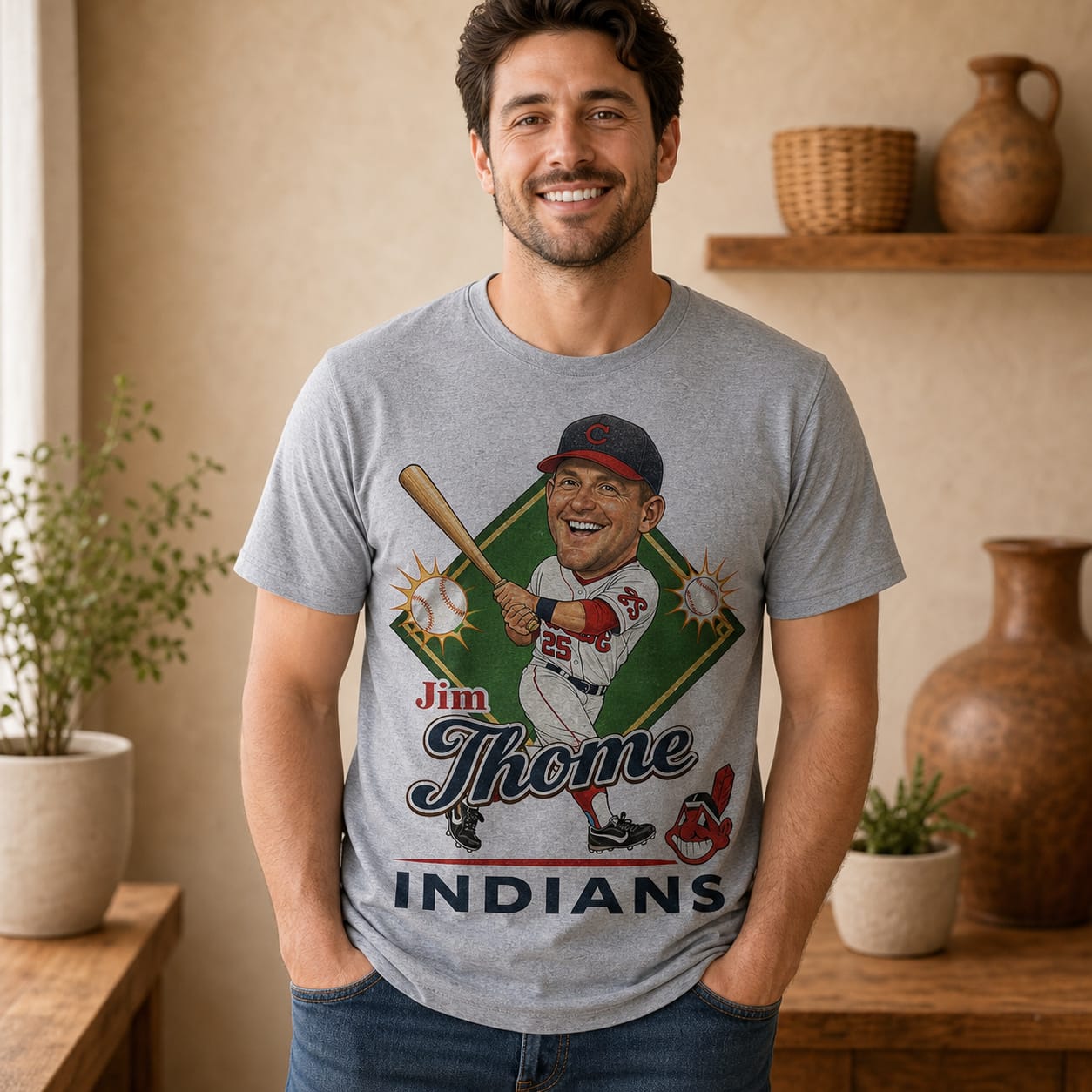 Cleveland Indians Jim Thome Caricature Retro T-Shirt