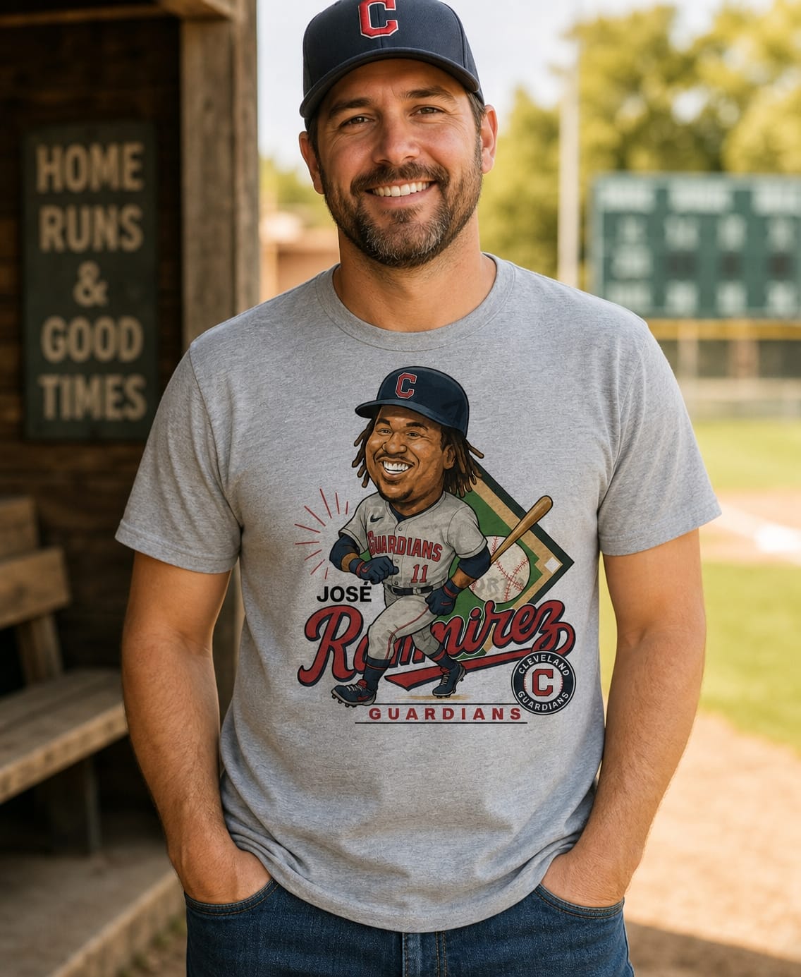 Cleveland Indians Jose Ramirez Exclusive Retro Baseball Caricature Artwork T-Shirt