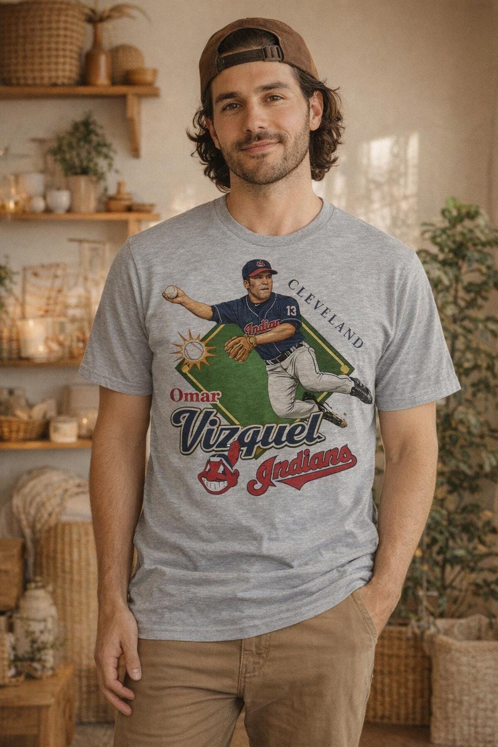 Cleveland Indians Omar Vizquel Caricature Retro T-Shirt