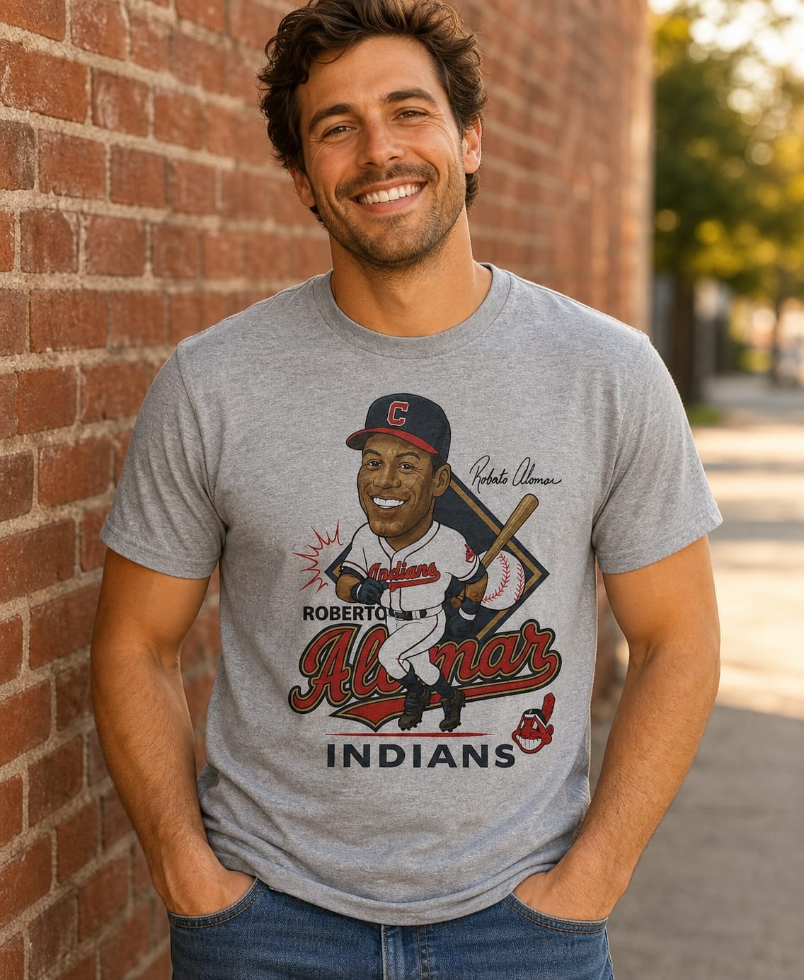 Cleveland Indians Roberto Alomar Exclusive Retro Baseball Caricature 1999 Artwork T-Shirt