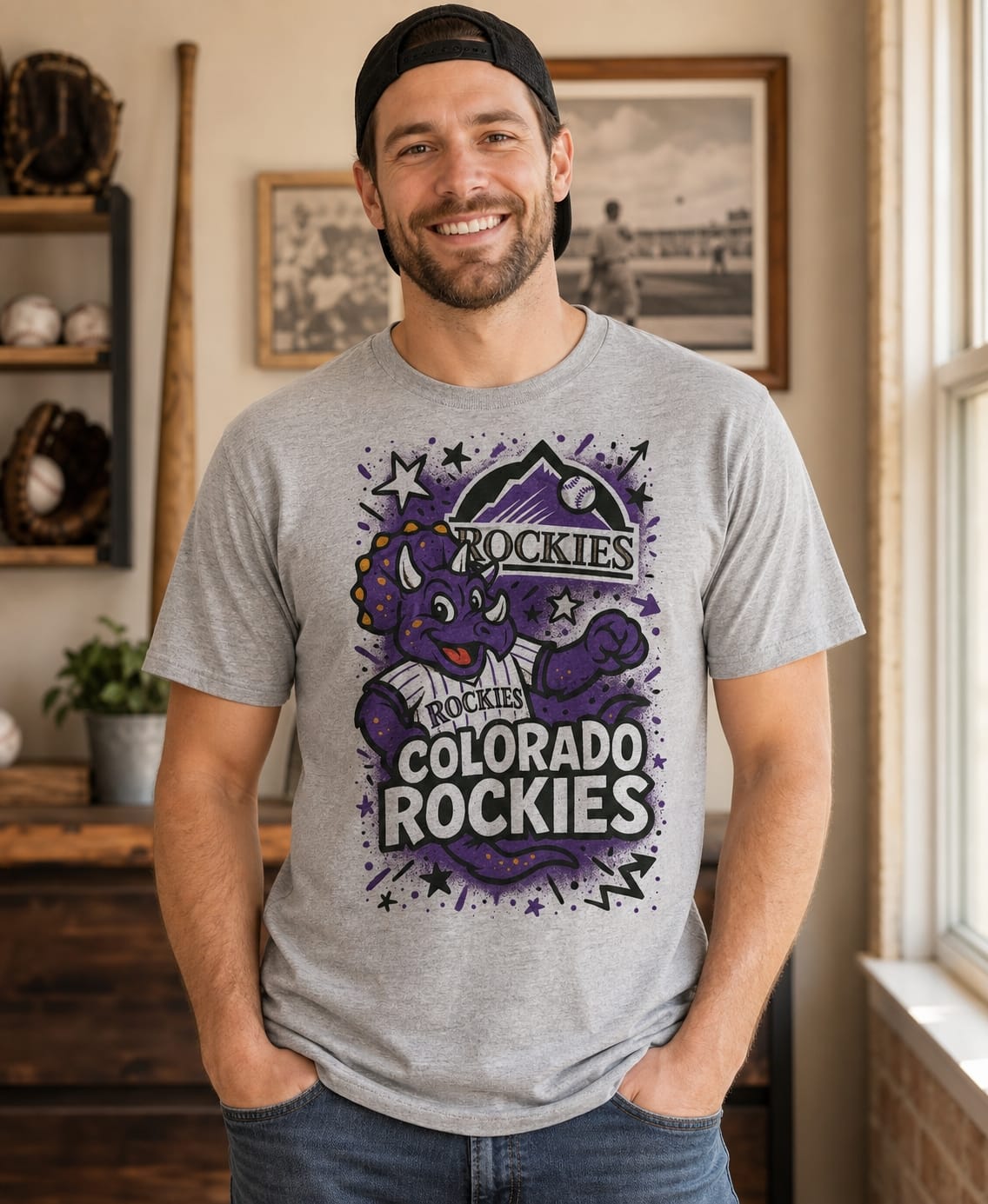 Colorado Rockies Mascot Graffiti Exclusive Retro Baseball Artwork T-Shirt