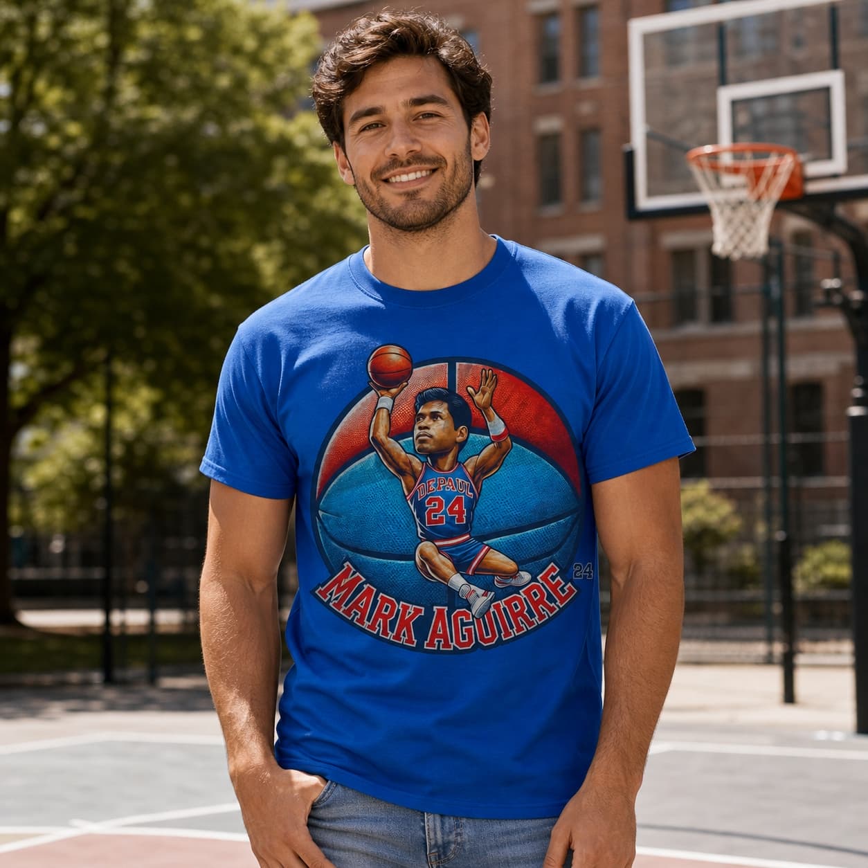 DePaul Blue Demons Mark Aguirre Exclusive Retro March Madness Basketball Shirt