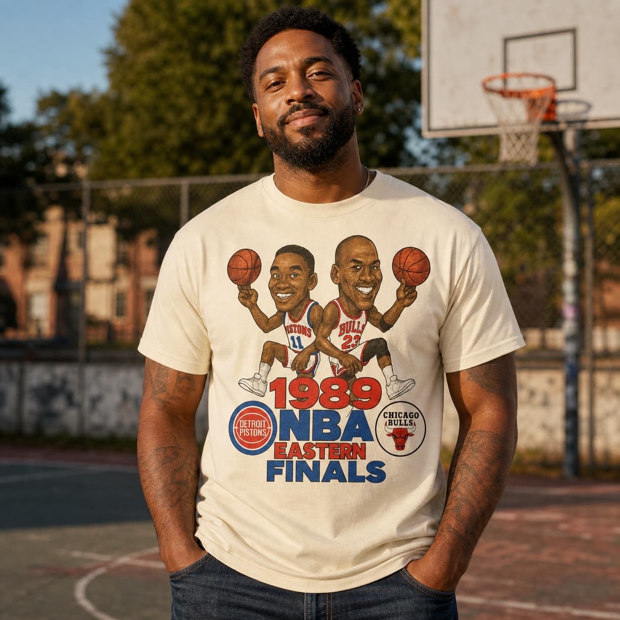 Detroit Pistons Isiah Thomas vs. Chicago Bulls Michael Jordan Eastern Finals Exclusive Retro Basketball 1989 Shirt