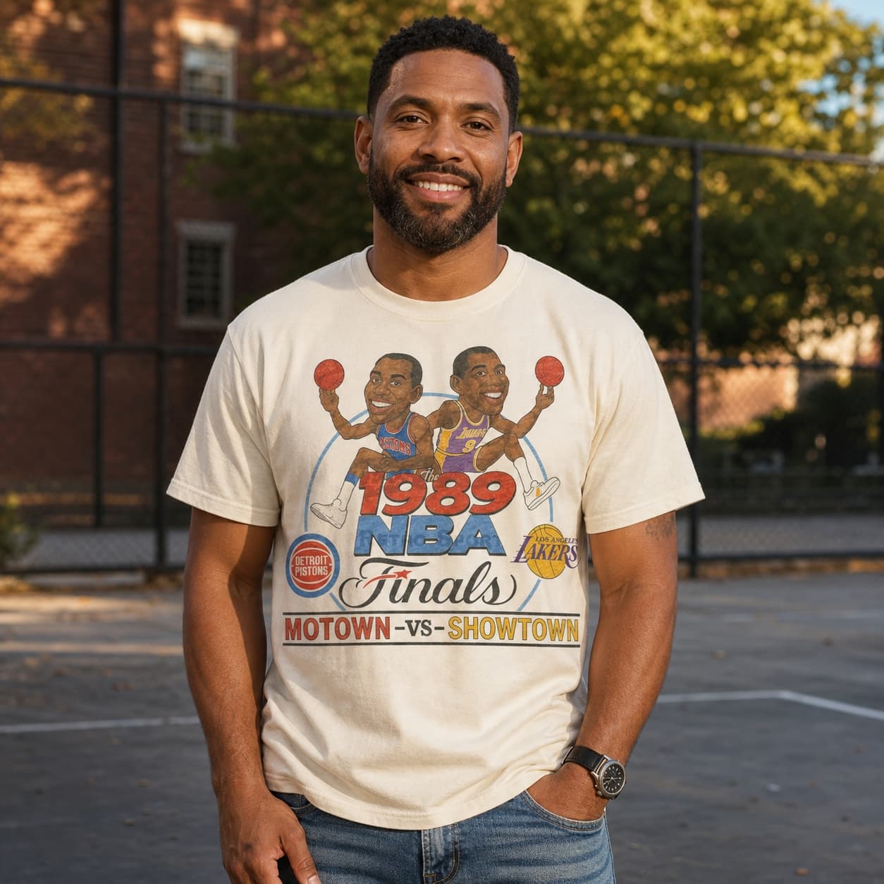 Detroit Pistons Isiah Thomas vs. Los Angeles Lakers Magic Johnson Playoff Finals Exclusive Retro Basketball 1989 Shirt