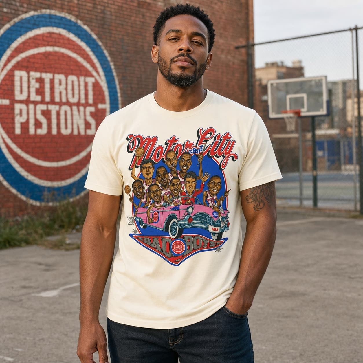 Detroit Pistons Motor City Bad Boys Retro Basketball 1989 T-Shirt