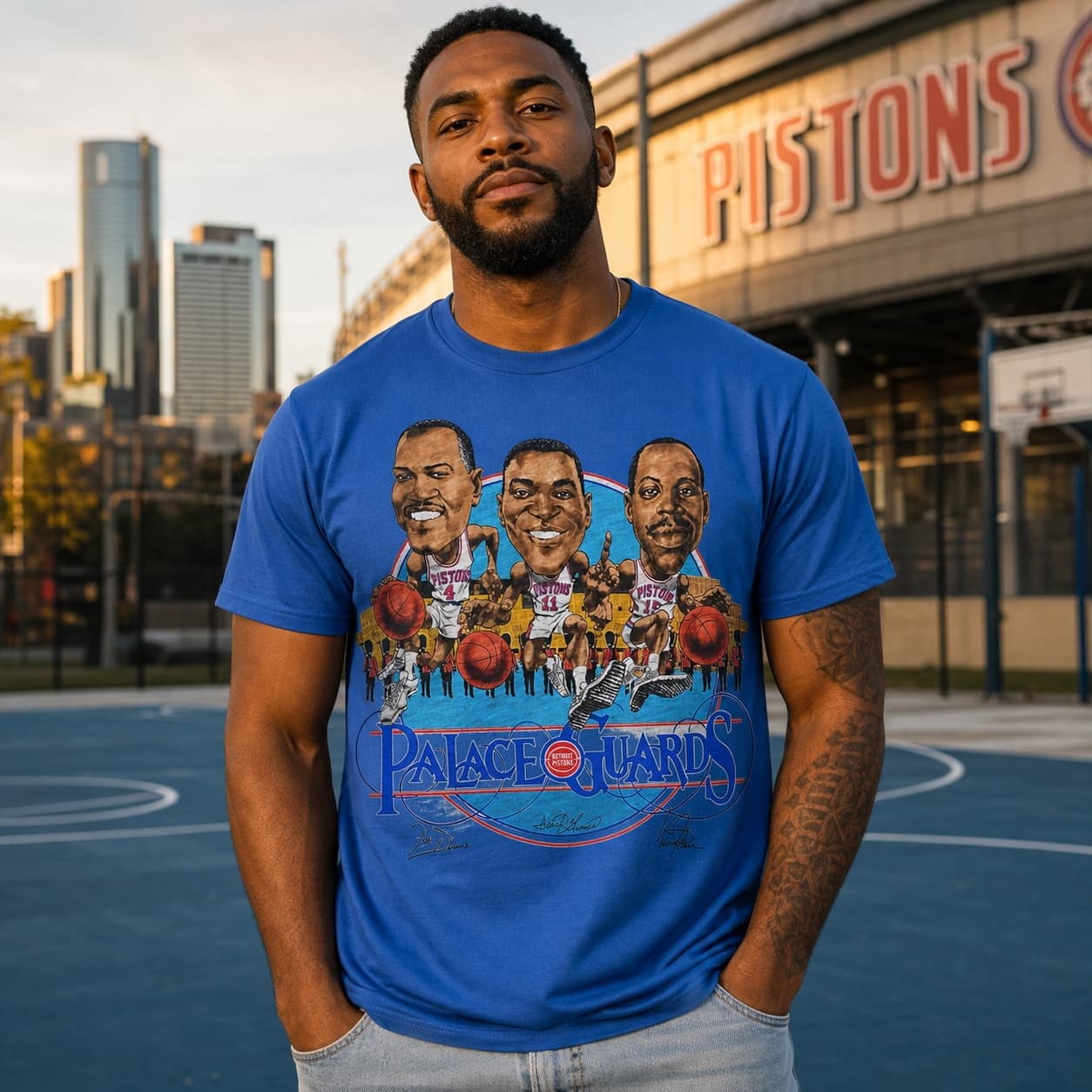 Detroit Pistons Palace Guards Retro Basketball 1990 T-Shirt