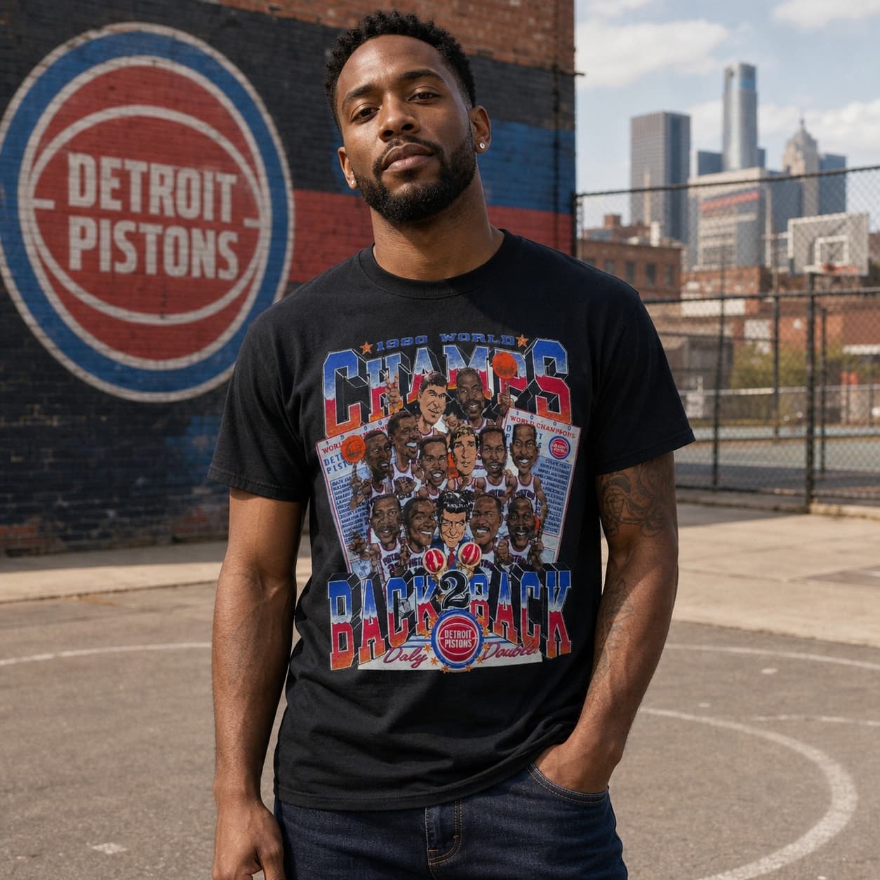 Detroit Pistons Retro World Champs Bad Boys Back to Back Basketball 1990 Shirt