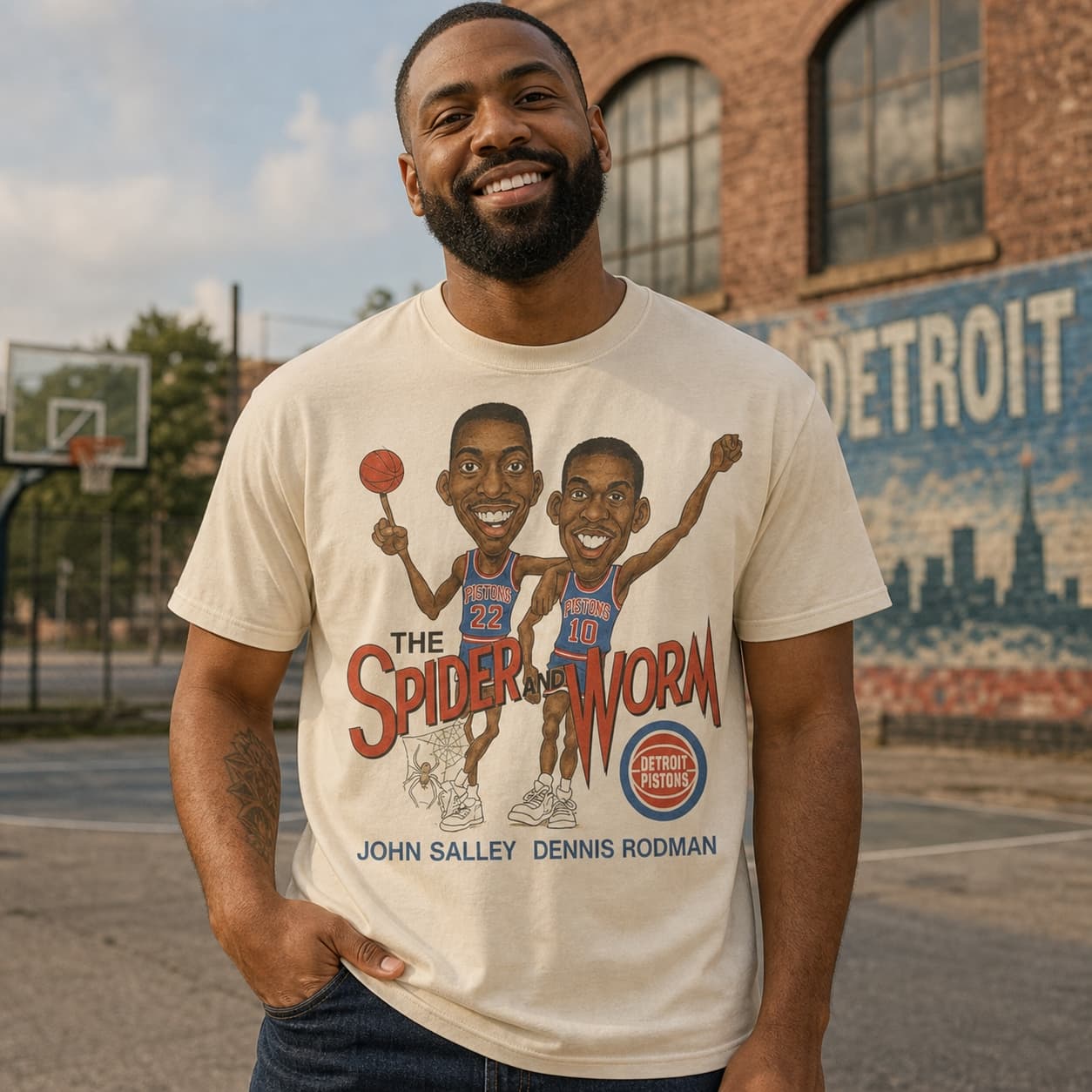 Detroit Pistons Spider John Salley & Worm Dennis Rodman Exclusive Retro Basketball 1989 Shirt