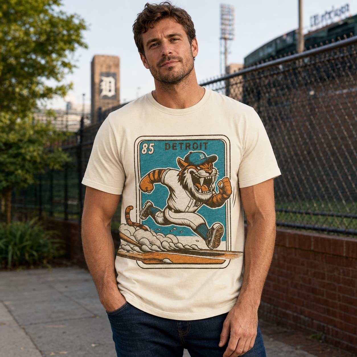 Detroit Tigers Retro Baseball Cartoon 1985 Artwork Shirt