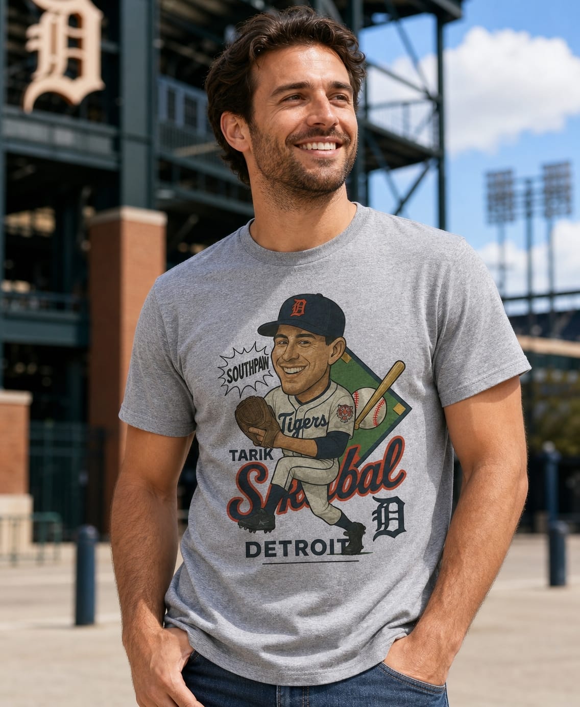 Detroit Tigers Tarik Skubol Retro Baseball Artwork T-Shirt
