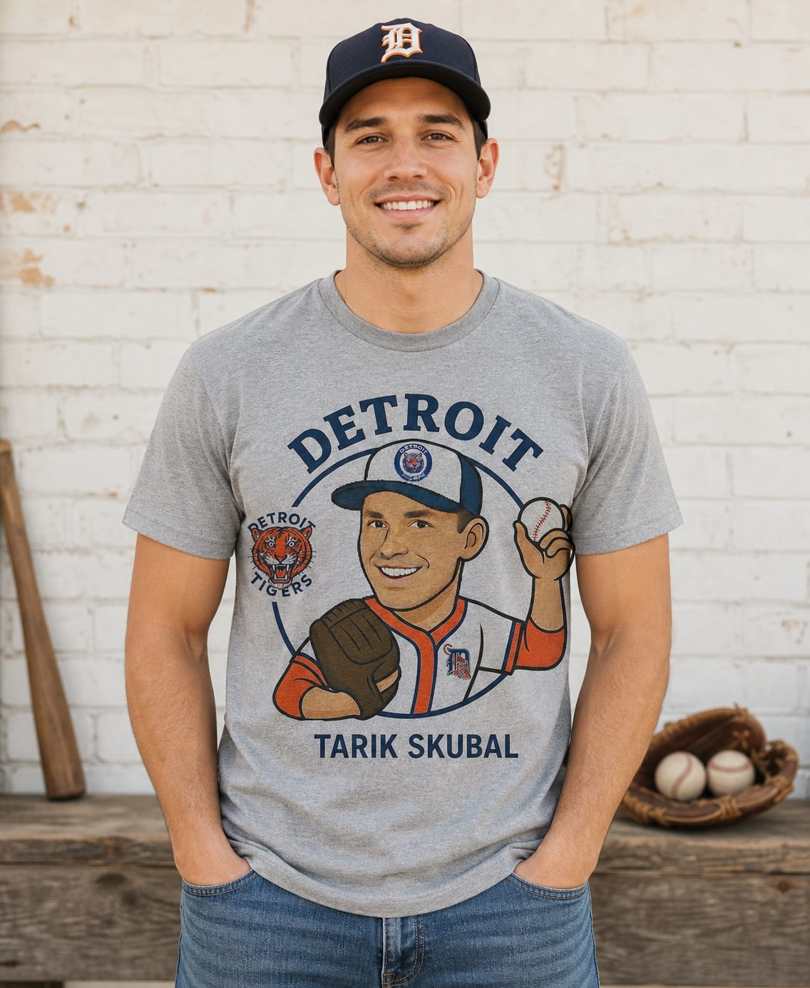 Detroit Tigers Tarik Skubol Retro Baseball Pitcher Artwork T-Shirt