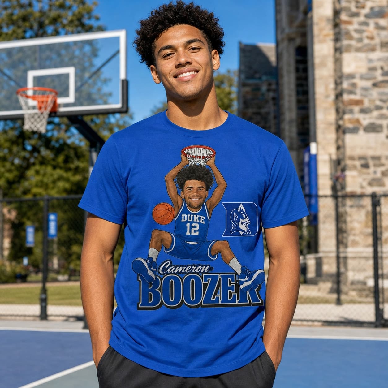 Duke Blue Devils Cameron Boozer Caricature Basketball T-Shirt