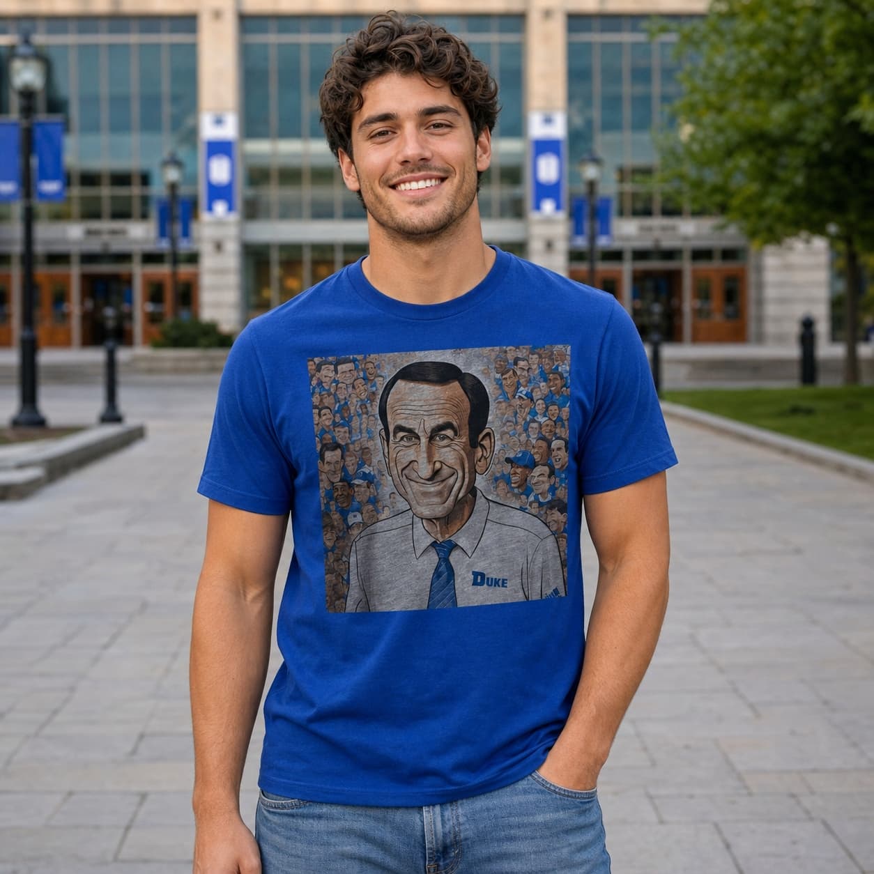 Duke Blue Devils Coach K Caricature Exclusive Retro Basketball Shirt