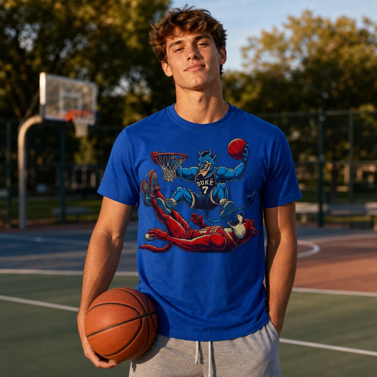 Duke Blue Devils vs. NC State Wolfpack Retro Rivalry Basketball Mascot 1990 Shirt