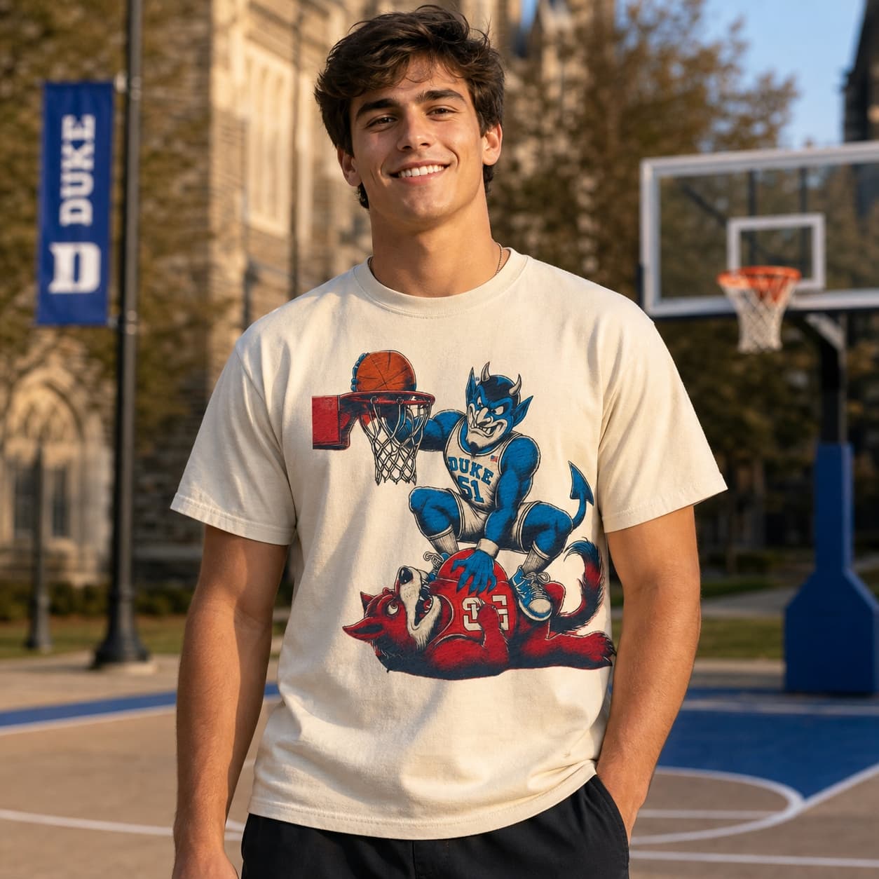 Duke Blue Devils vs. NC State Wolfpack Retro Rivalry Basketball Mascot 1995 Shirt