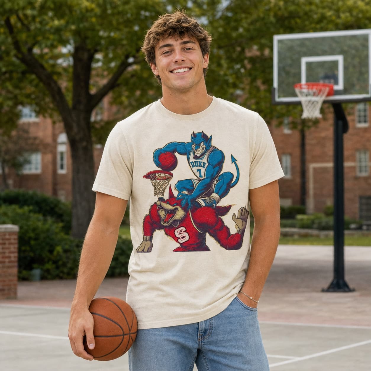 Duke Blue Devils vs. NC State Wolfpack Retro Rivalry Basketball Mascot 1998 Shirt