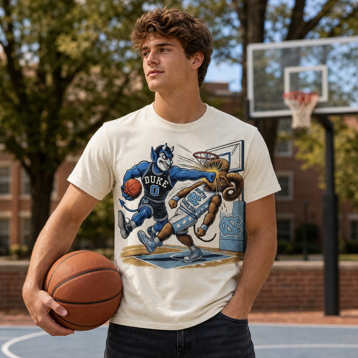 Duke Blue Devils vs. North Carolina Tar Heels Exclusive Retro Rivalries Basketball KO Shirt