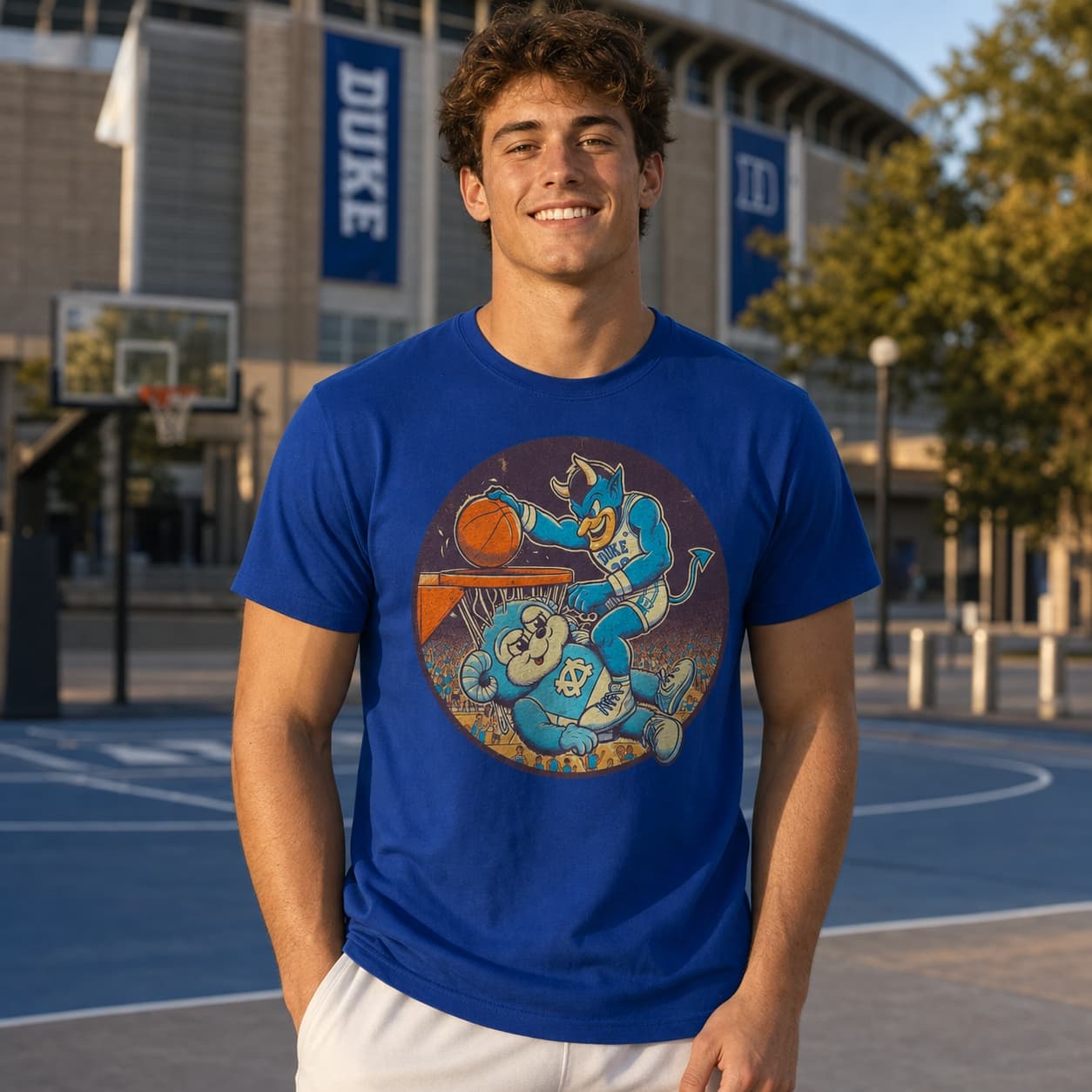 Duke Blue Devils vs. North Carolina Tar Heels Retro Rivalry Basketball Mascot 1989 Shirt