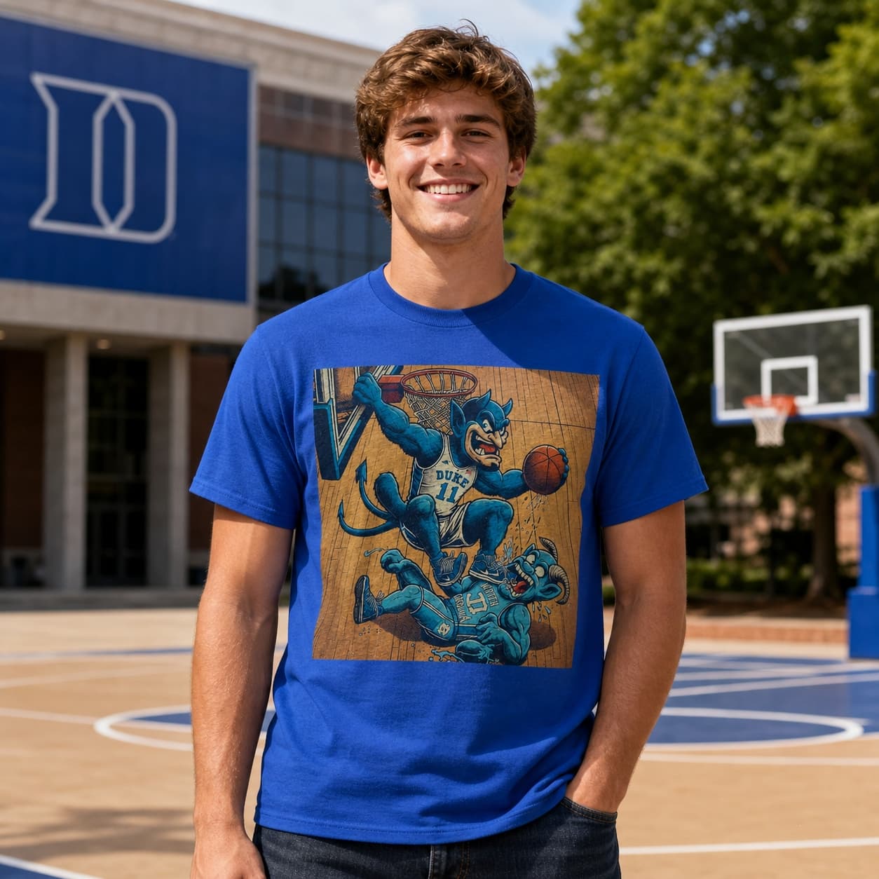 Duke Blue Devils vs. North Carolina Tar Heels Retro Rivalry Basketball Mascot 1990 Shirt