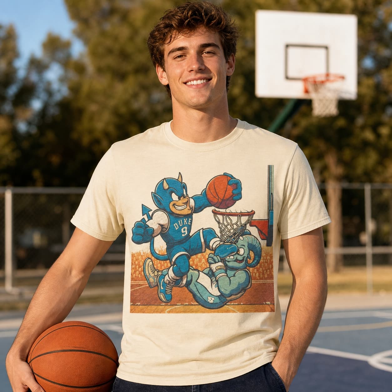 Duke Blue Devils vs. North Carolina Tar Heels Retro Rivalry Basketball Mascot 1994 Shirt