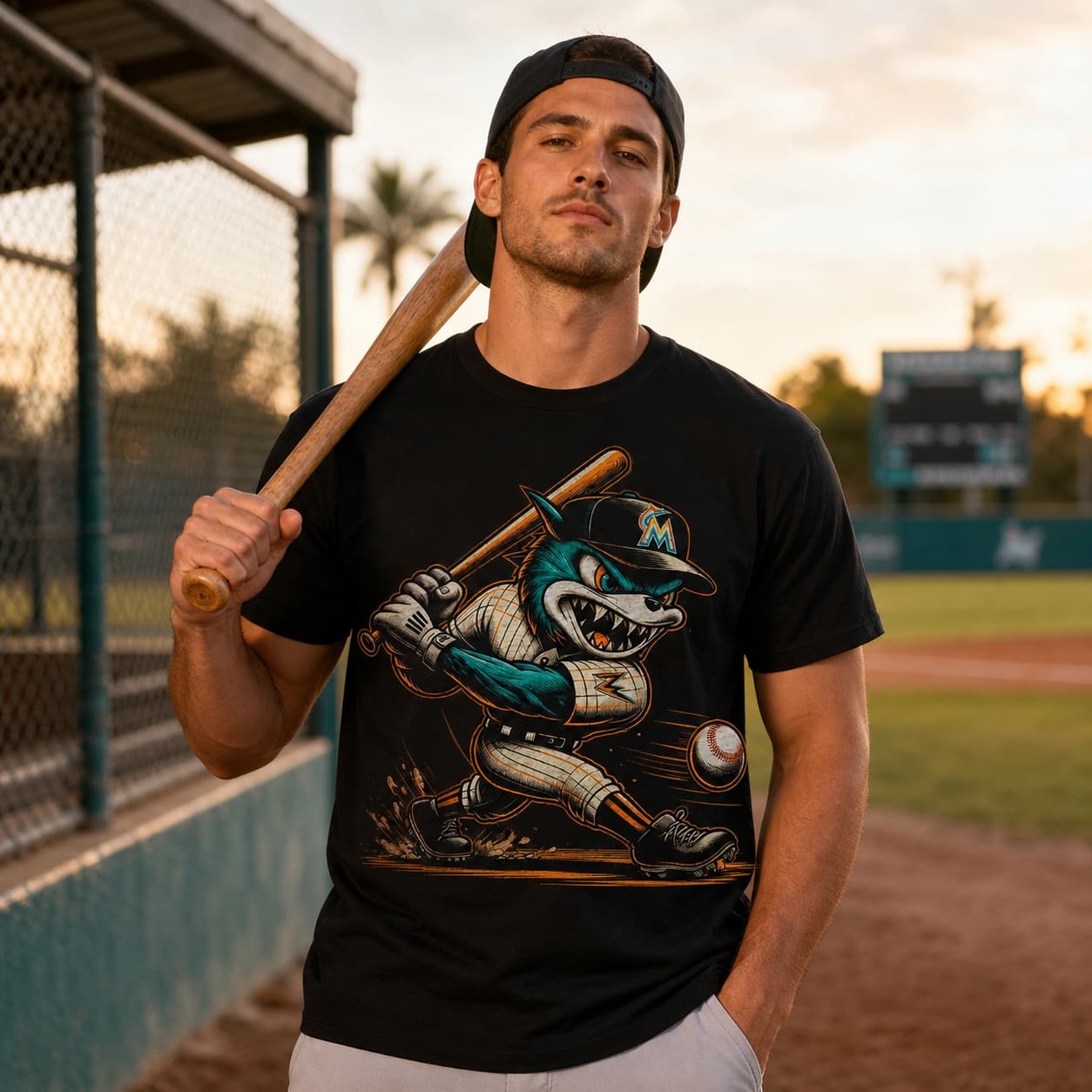 Florida Miami Marlins Retro Baseball Mascot Mania 1996 Artwork Shirt