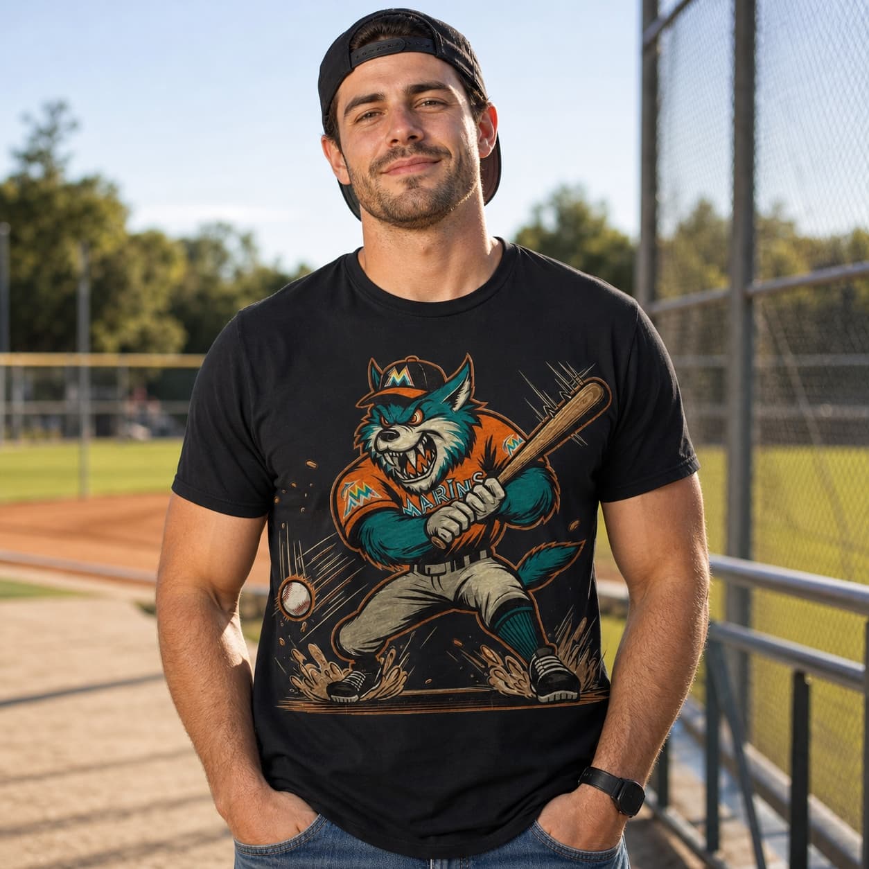 Florida Miami Marlins Retro Baseball Mascot Mania 1998 Artwork Shirt