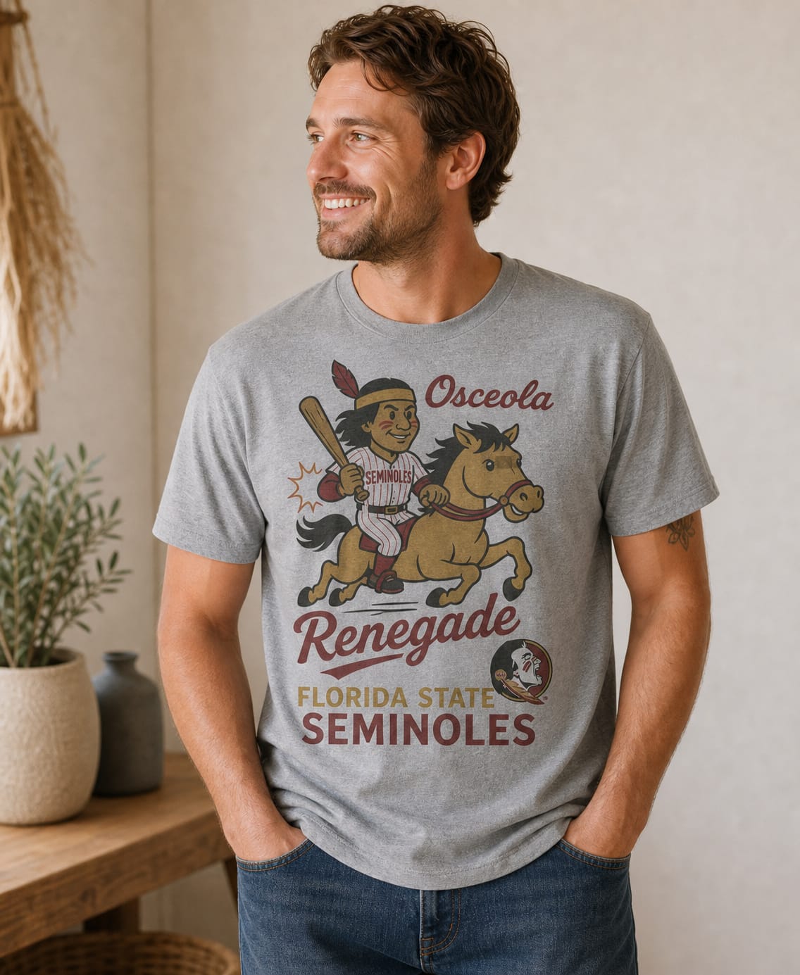 Florida State Seminoles Osceola Renegade Mascot Retro Baseball Artwork Shirt