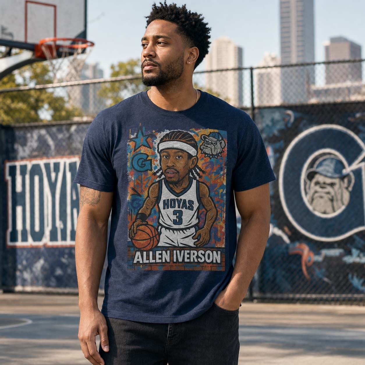 Georgetown Hoyas Allen Iverson Exclusive Caricature Basketball Shirt