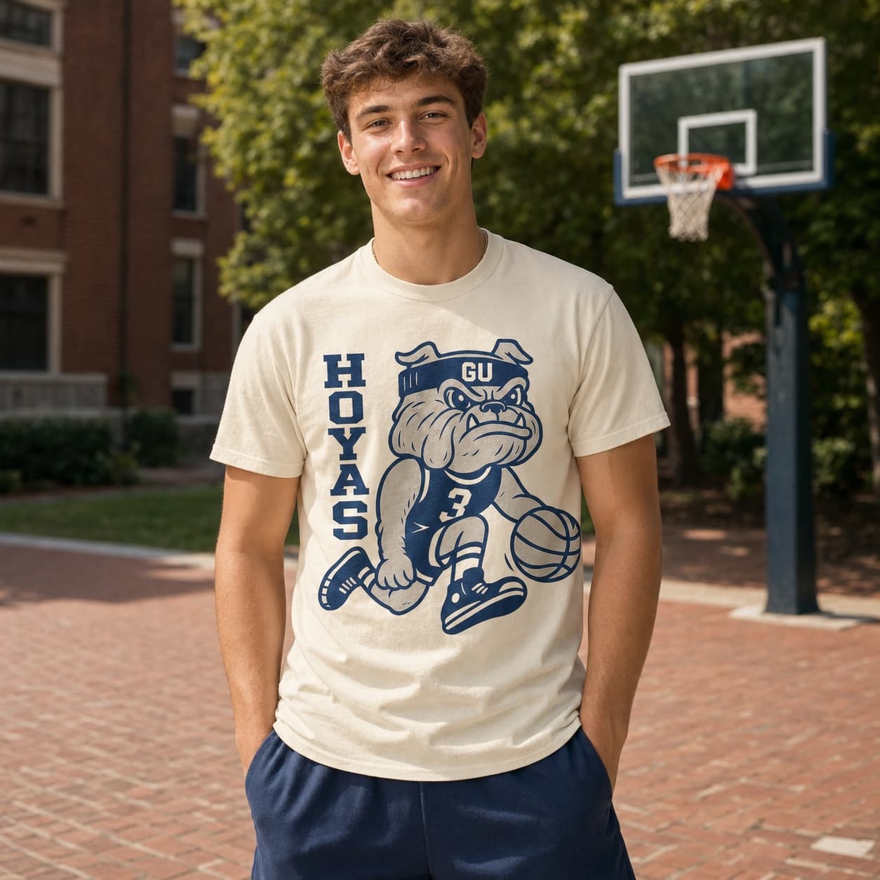 Georgetown Hoyas Dribbling Mascot Retro Basketball Shirt