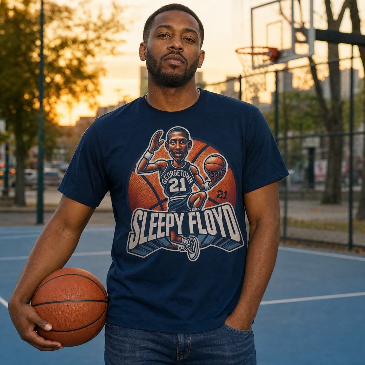 Georgetown Hoyas Sleepy Floyd Exclusive Retro March Madness Basketball Shirt