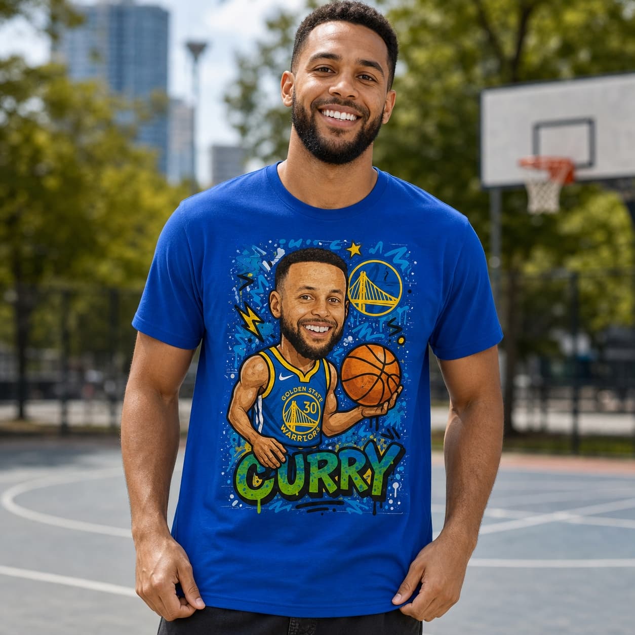 Golden State Warriors Steph Curry Exclusive Caricature Basketball Shirt